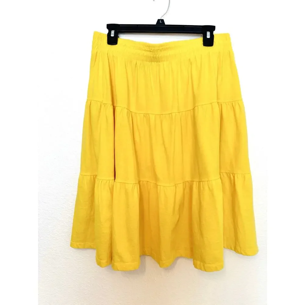 Woman Within Yellow Elastic-Waist Knit Tiered Boho Peasant Skirt- sz 14-16 M - Picture 2 of 6